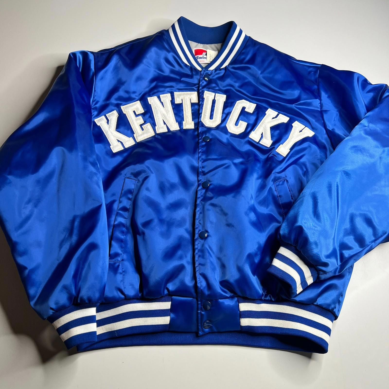 Vintage Kentucky Satin Varsity Jacket Swingster Usa Made Blue Xl Snap Front 90s